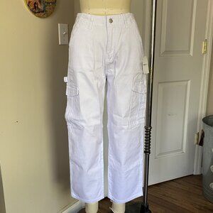 White High-waist Retro 1990s Wide Leg Cargo Jeans